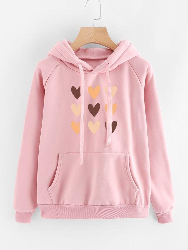 Women's stylish printed pink fleece hoodie