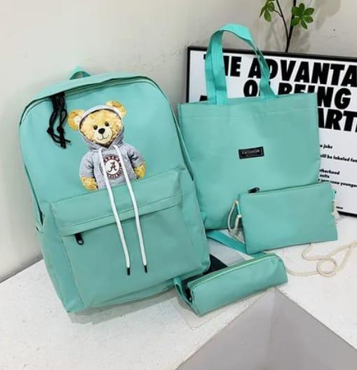 Canvas backpack set 4 piece in sea green colour