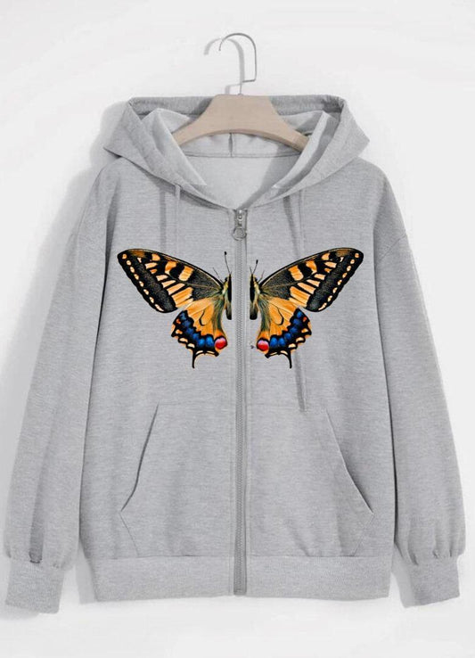 Women's stylish printed grey hoodie