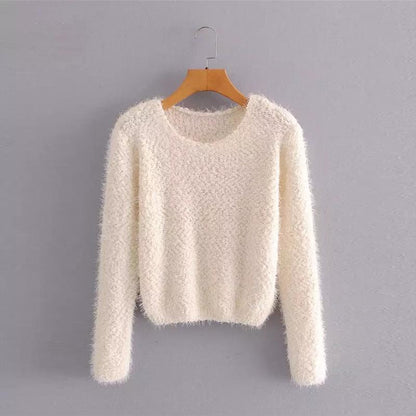 Women's blended round neck knitted sweater