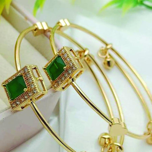 gold plated stylish bangles pair with green crystal fixed