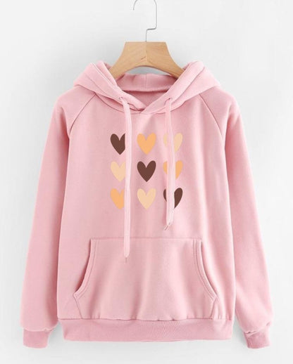 Women's stylish printed pink fleece hoodie