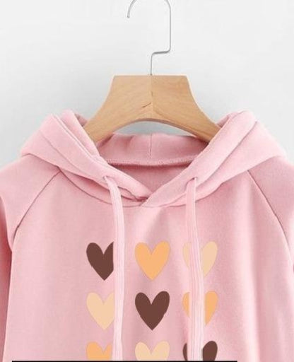 Women's stylish printed pink fleece hoodie