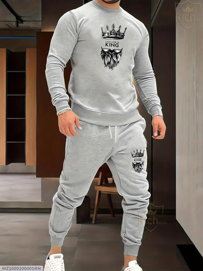 stylish slim fit fleece printed tracksuit for men in light grey color